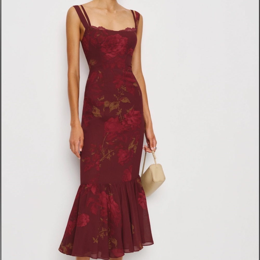Reformation Burgundy Floral Midi Dress